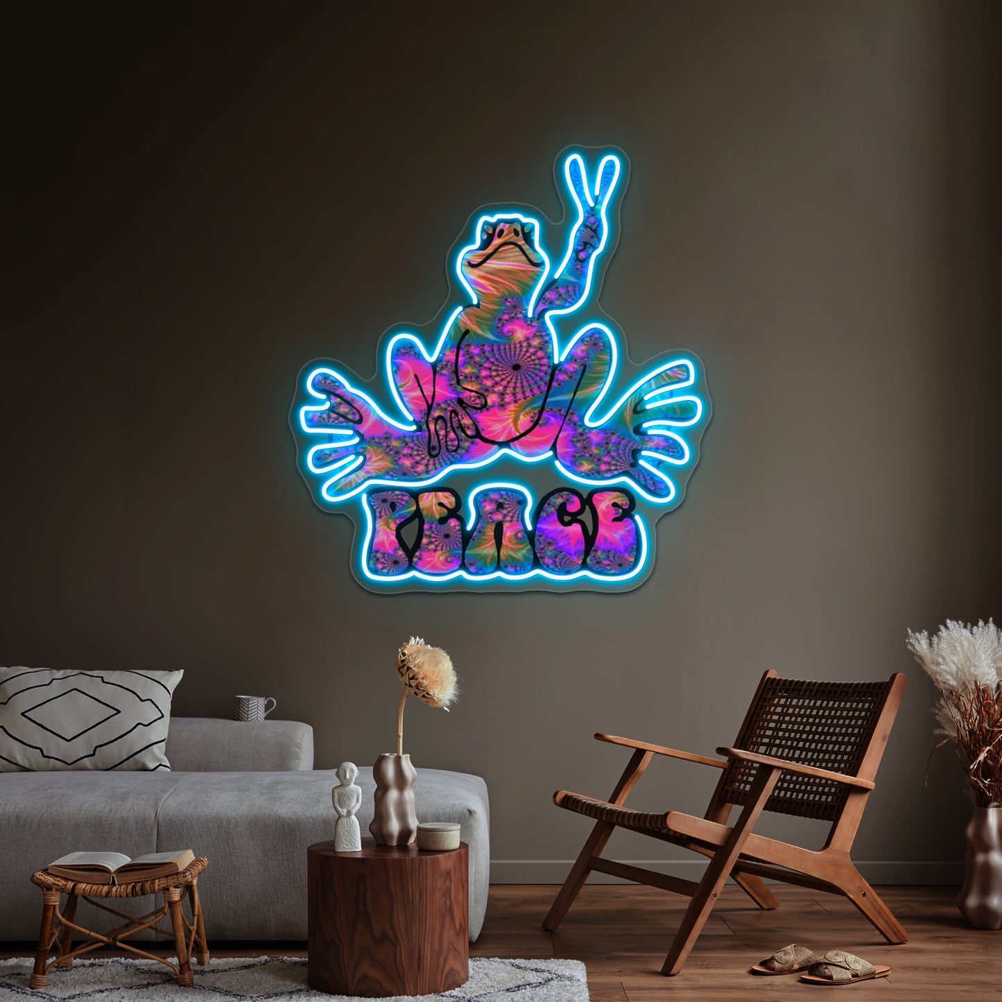 Spiral Colorful Peace Frog Wall Artwork Neon Signs