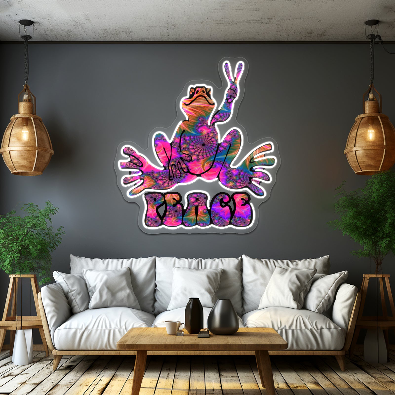 Spiral Colorful Peace Frog Wall Artwork Neon Signs | Shineneon