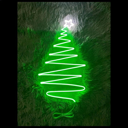 Spiral Green Christmas Tree With White Star Led Neon Sign For Holiday Decor | Shineneon