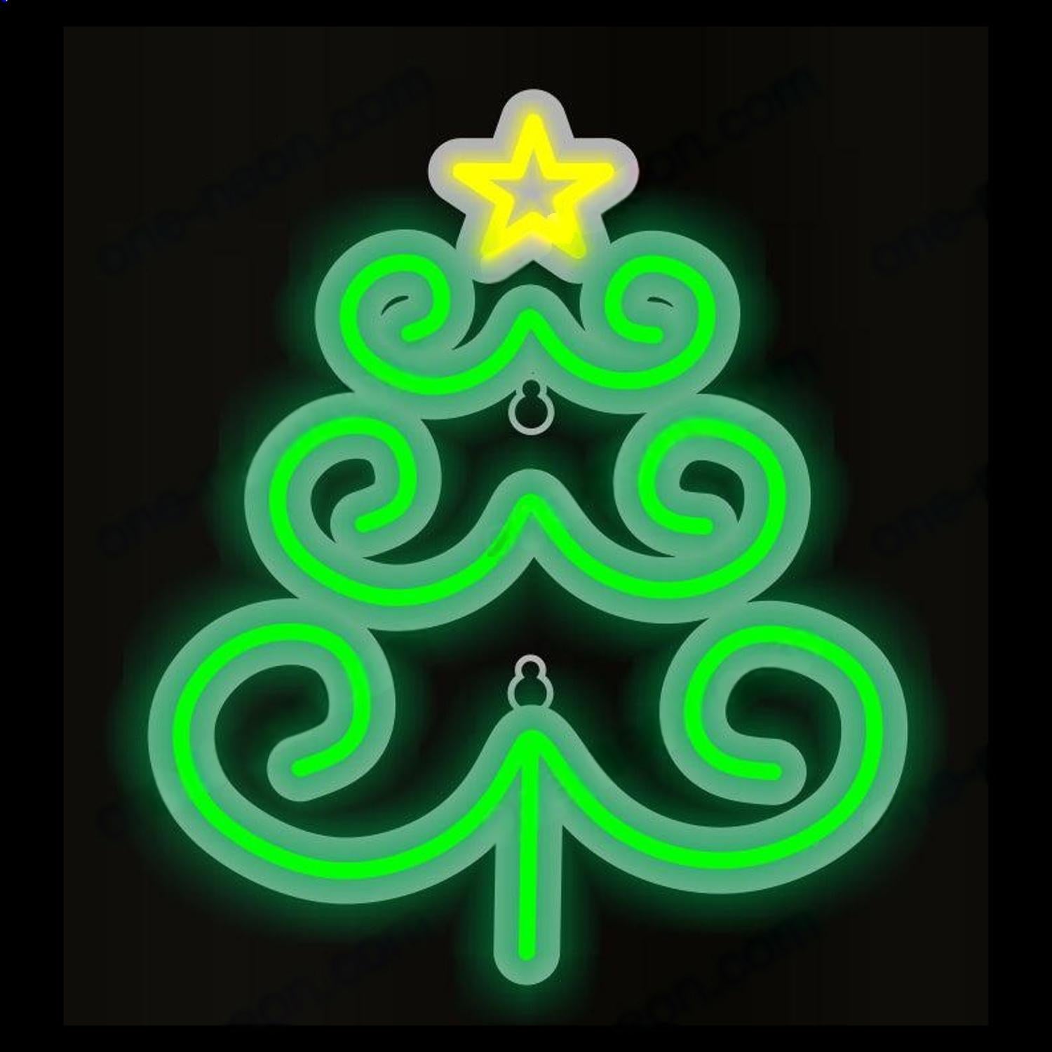 Spiral Green Christmas Tree With Yellow Star Led Neon Sign For Festive Decor | Shineneon
