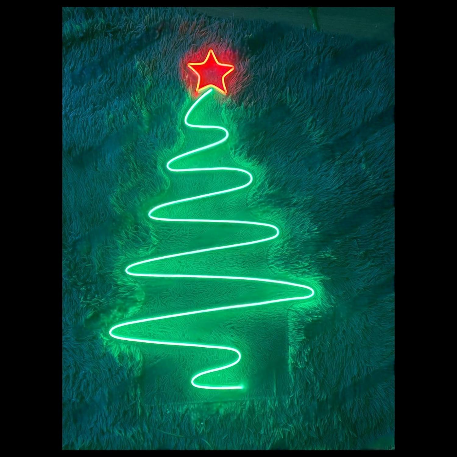 Spiral Green Red Star Christmas Tree Led Neon Sign For Home Bar Decor | Shineneon
