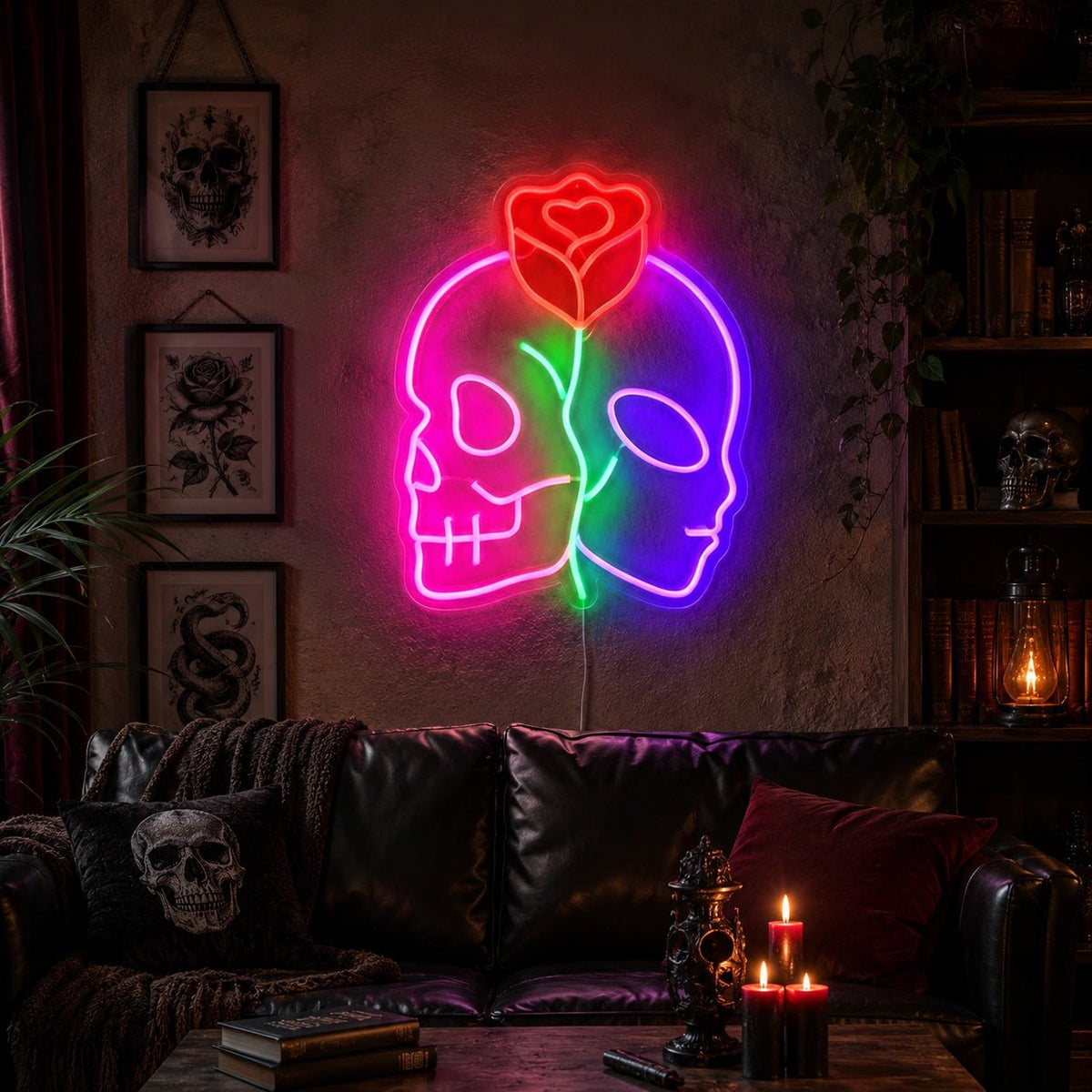 Split Alien Skull Rose LED Neon Sign - Shineneon