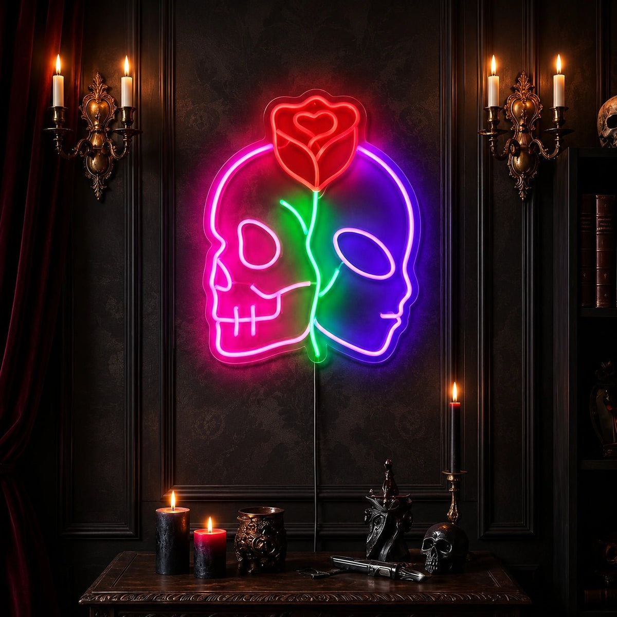 Split Alien Skull Rose LED Neon Sign - Shineneon