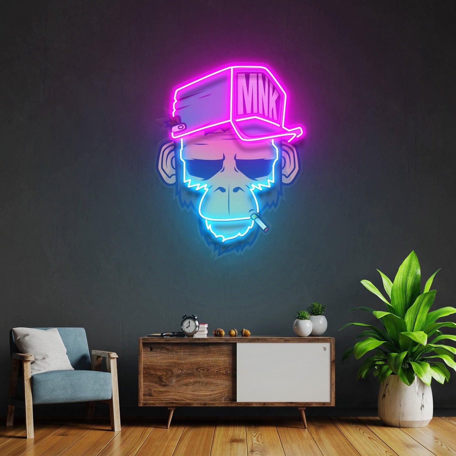 Spoiled Monkey Mnk Pink Blue Uv Printed Led Neon Sign For Indoor Wall Art Studio | Shineneon