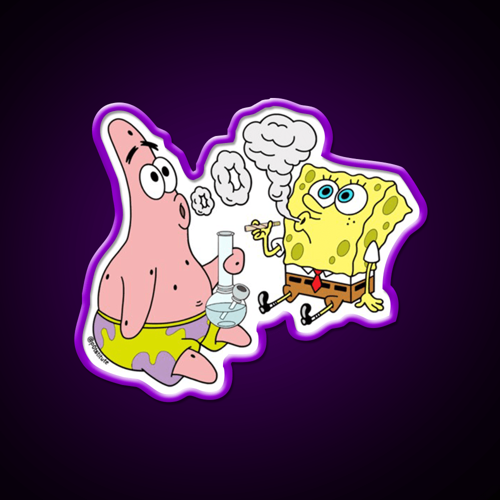 Spongebob And Patrick Weed Cartoon Artneon Green Leaf Led Neon Sign Rgb Color - Shineneon