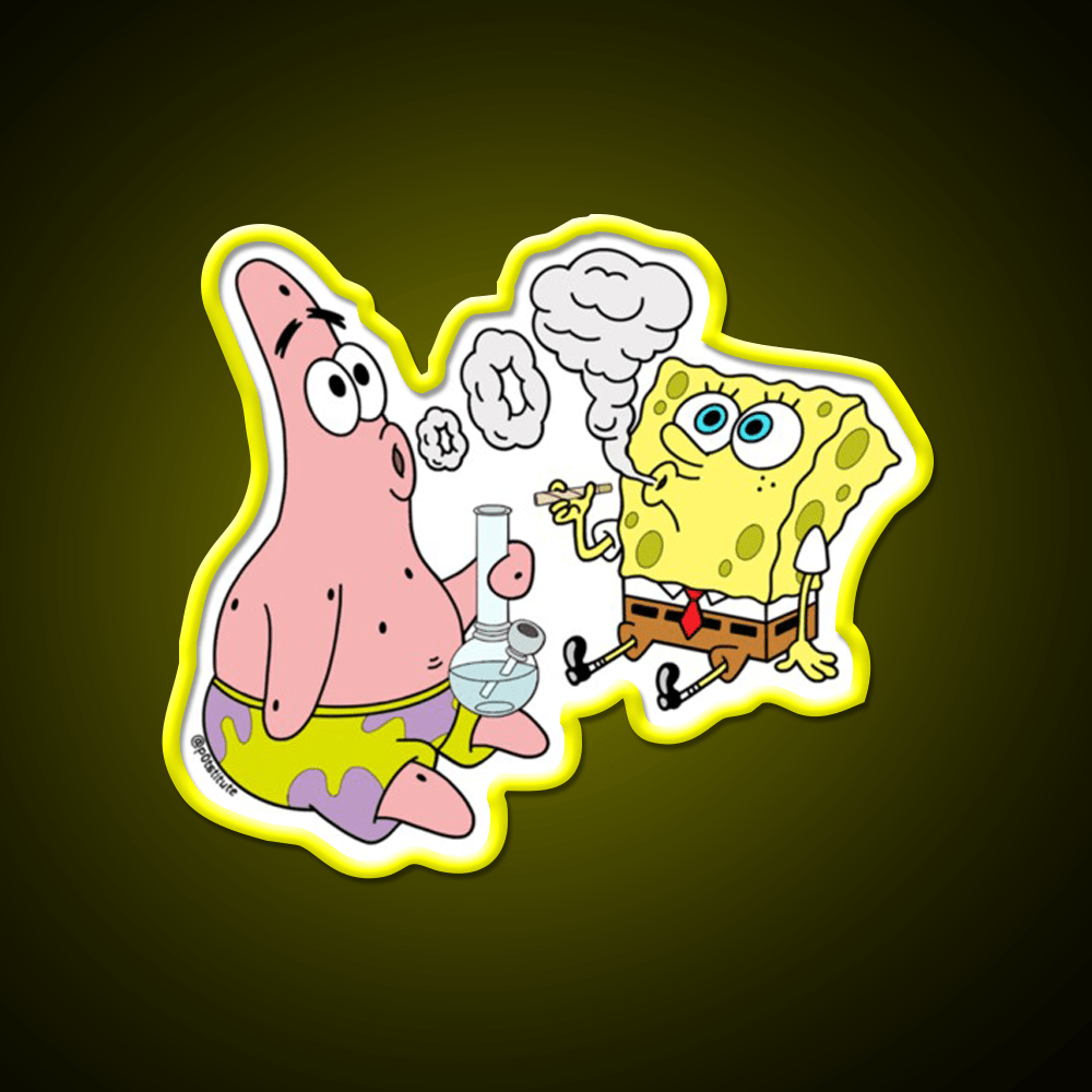 Spongebob And Patrick Weed Cartoon Artneon Green Leaf Led Neon Sign Rgb Color - Shineneon