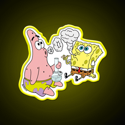 Spongebob And Patrick Weed Cartoon Artneon Green Leaf Led Neon Sign Rgb Color - Custom LED neon sign front view