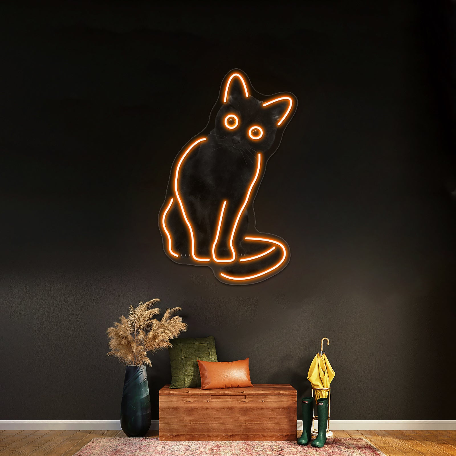 Spooky Cute Cat Artwork Custom Led Signs | Shineneon