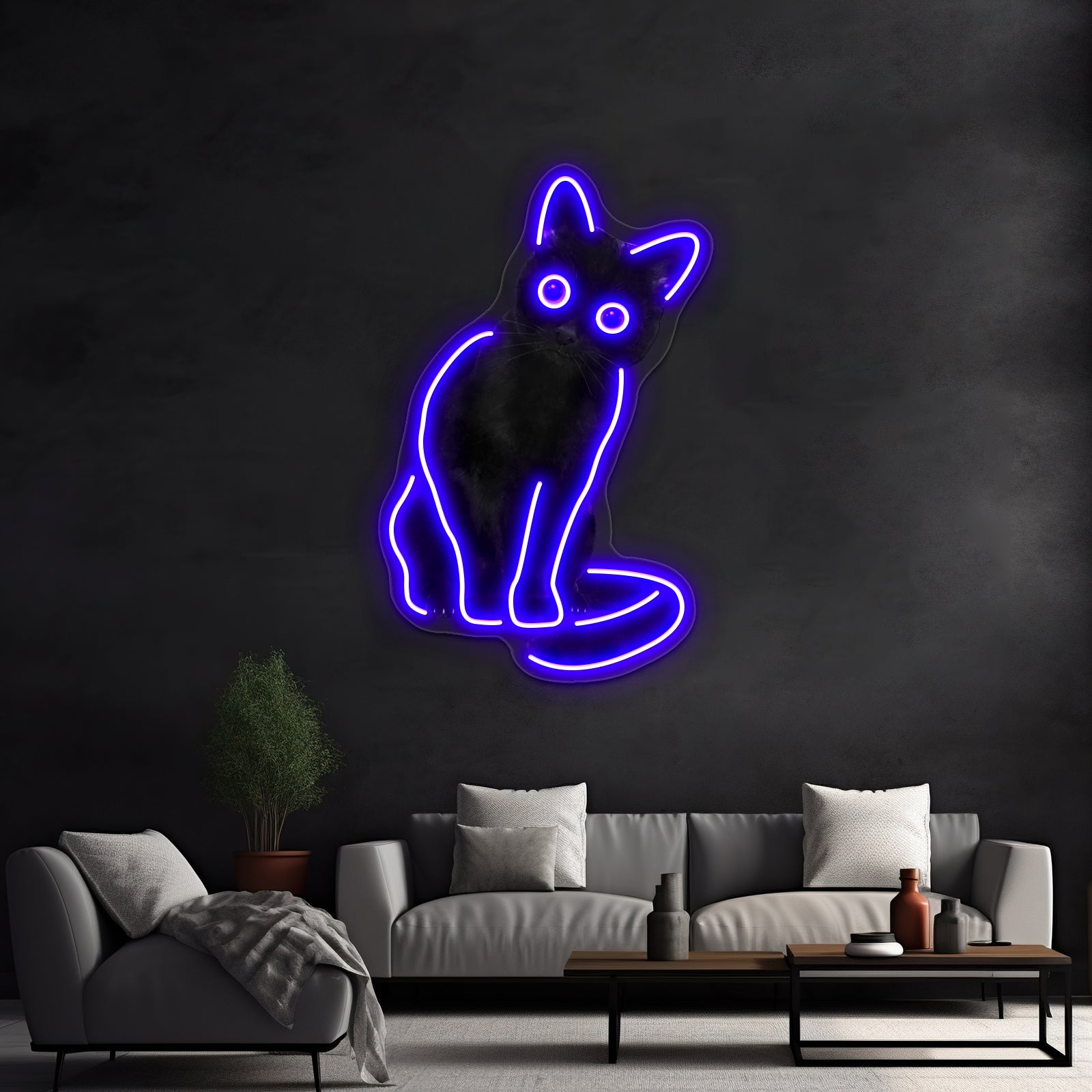 Spooky Cute Cat Artwork Custom Led Signs | Shineneon
