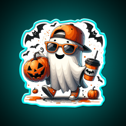 Spooky Ghost Sunglasses Coffee Vibe Cafe Led Neon Sign Espresso Bar Art Rgb Color