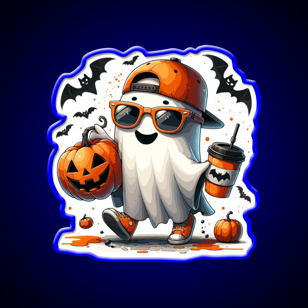 Spooky Ghost Sunglasses Coffee Vibe Cafe Led Neon Sign Espresso Bar Art Rgb Color