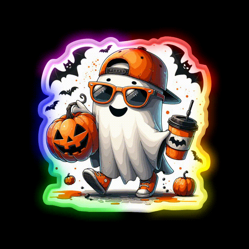 Spooky Ghost Sunglasses Coffee Vibe Cafe Led Neon Sign Espresso Bar Art Rgb Color
