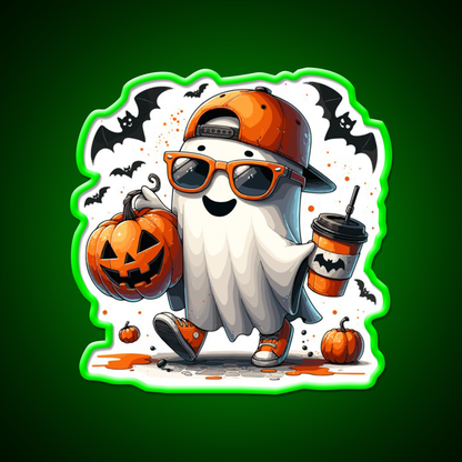 Spooky Ghost Sunglasses Coffee Vibe Cafe Led Neon Sign Espresso Bar Art Rgb Color