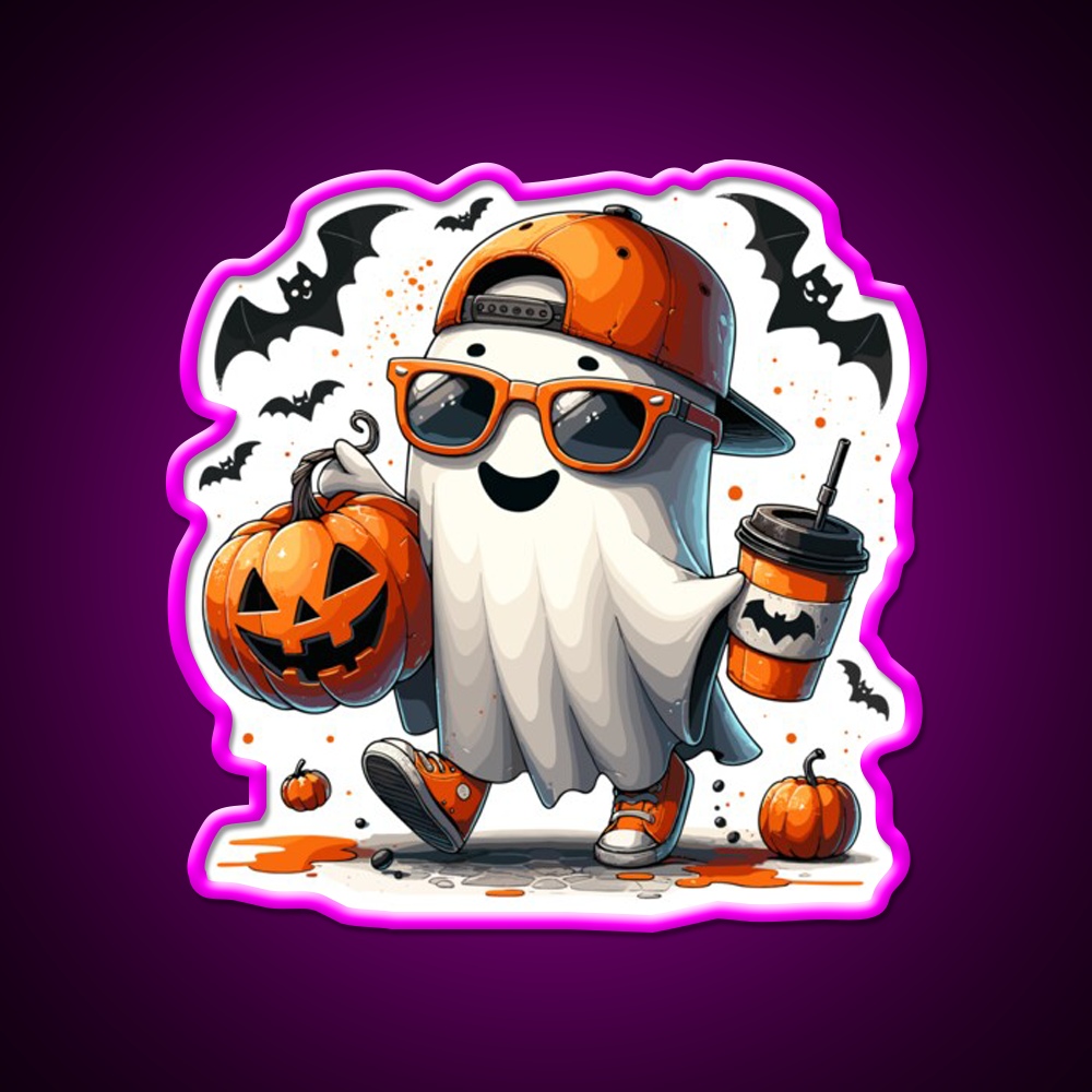 Spooky Ghost Sunglasses Coffee Vibe Cafe Led Neon Sign Espresso Bar Art Rgb Color