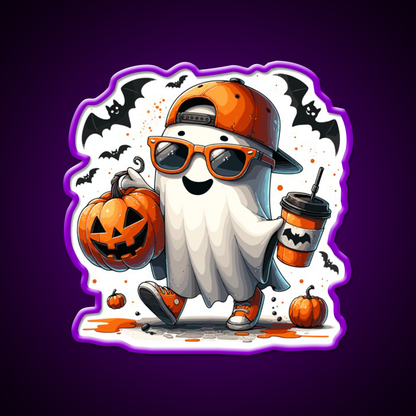 Spooky Ghost Sunglasses Coffee Vibe Cafe Led Neon Sign Espresso Bar Art Rgb Color