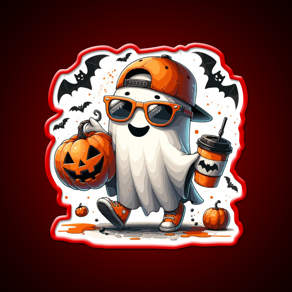 Spooky Ghost Sunglasses Coffee Vibe Cafe Led Neon Sign Espresso Bar Art Rgb Color