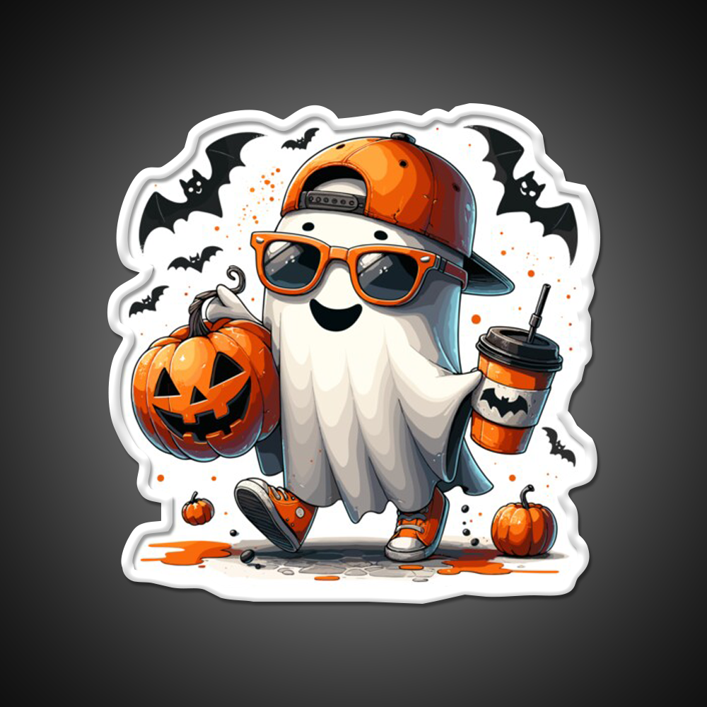 Spooky Ghost Sunglasses Coffee Vibe Cafe Led Neon Sign Espresso Bar Art Rgb Color