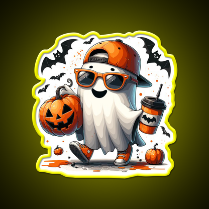 Spooky Ghost Sunglasses Coffee Vibe Cafe Led Neon Sign Espresso Bar Art Rgb Color