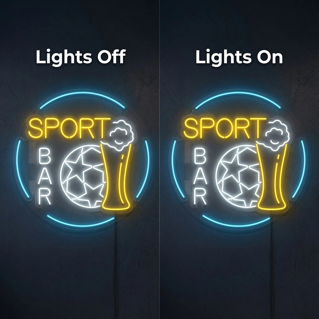 Sport Bar LED Neon Sign - 06 Day Night Comparison