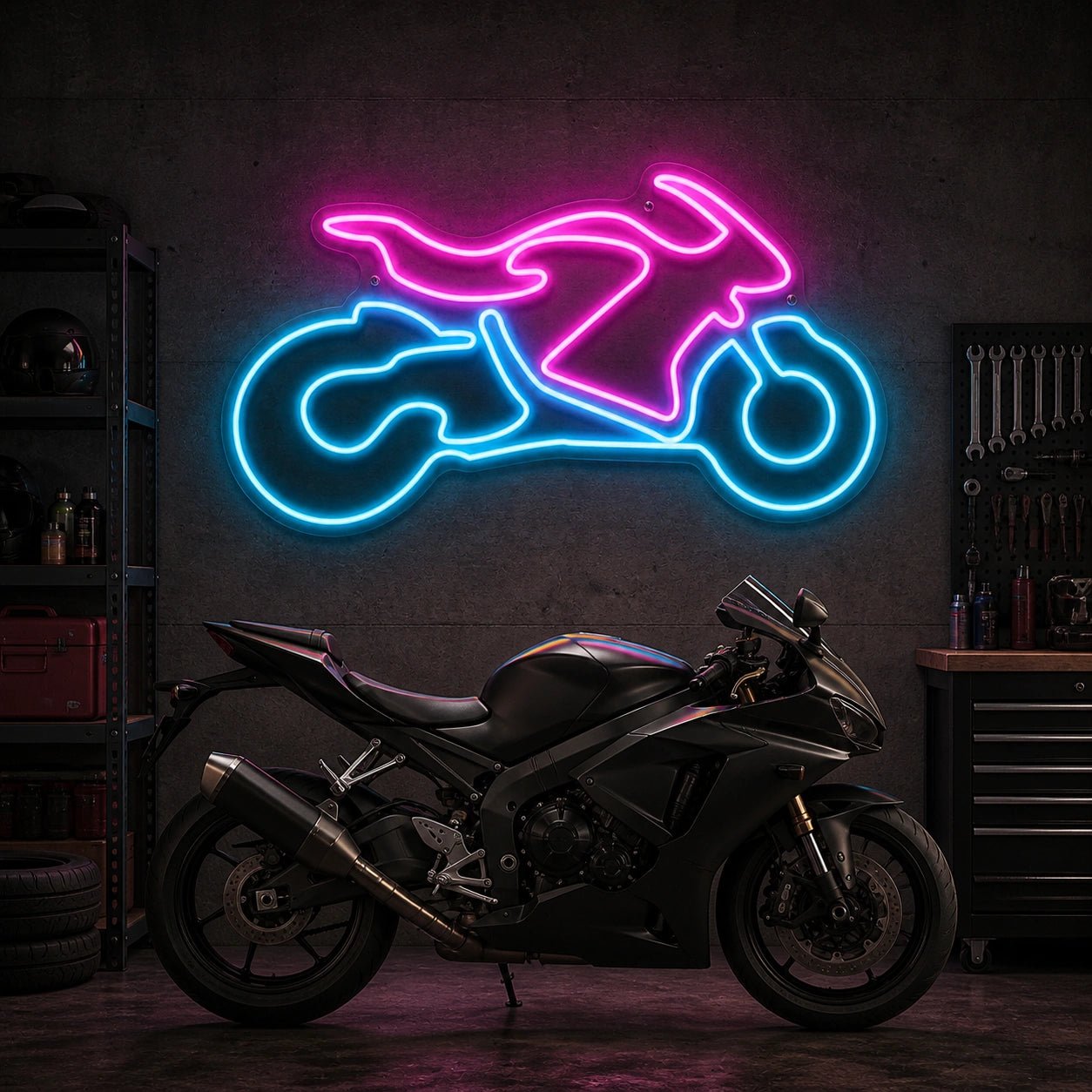 Sport Motorcycle Rectangle Vintage LED Neon Sign - Shineneon