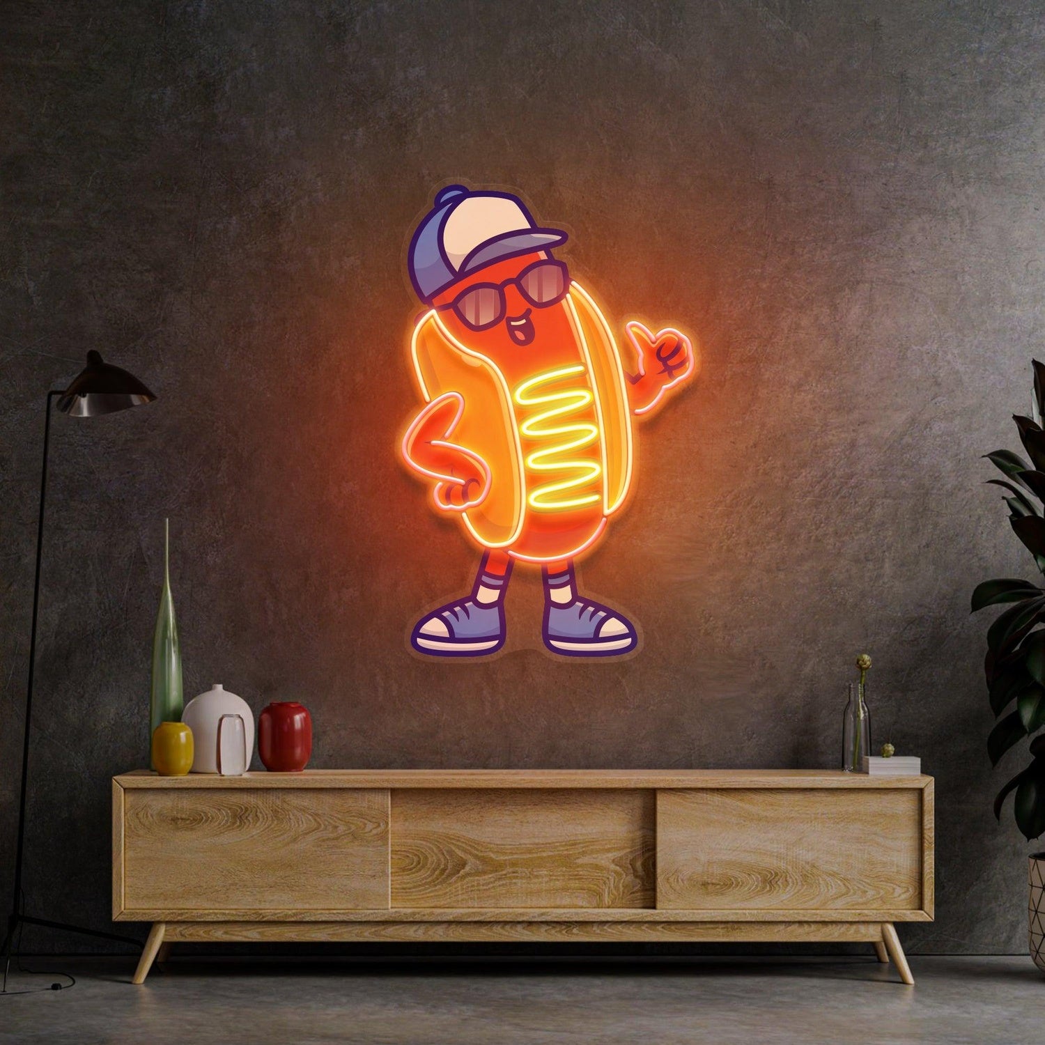 Sportie Hotdog Guy Orange-Purple Uv Printed Led Neon Sign For Restaurants And Home Decor | Shineneon