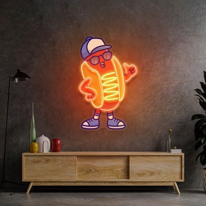 Sportie Hotdog Guy Orange-Purple Uv Printed Led Neon Sign For Restaurants And Home Decor | Shineneon