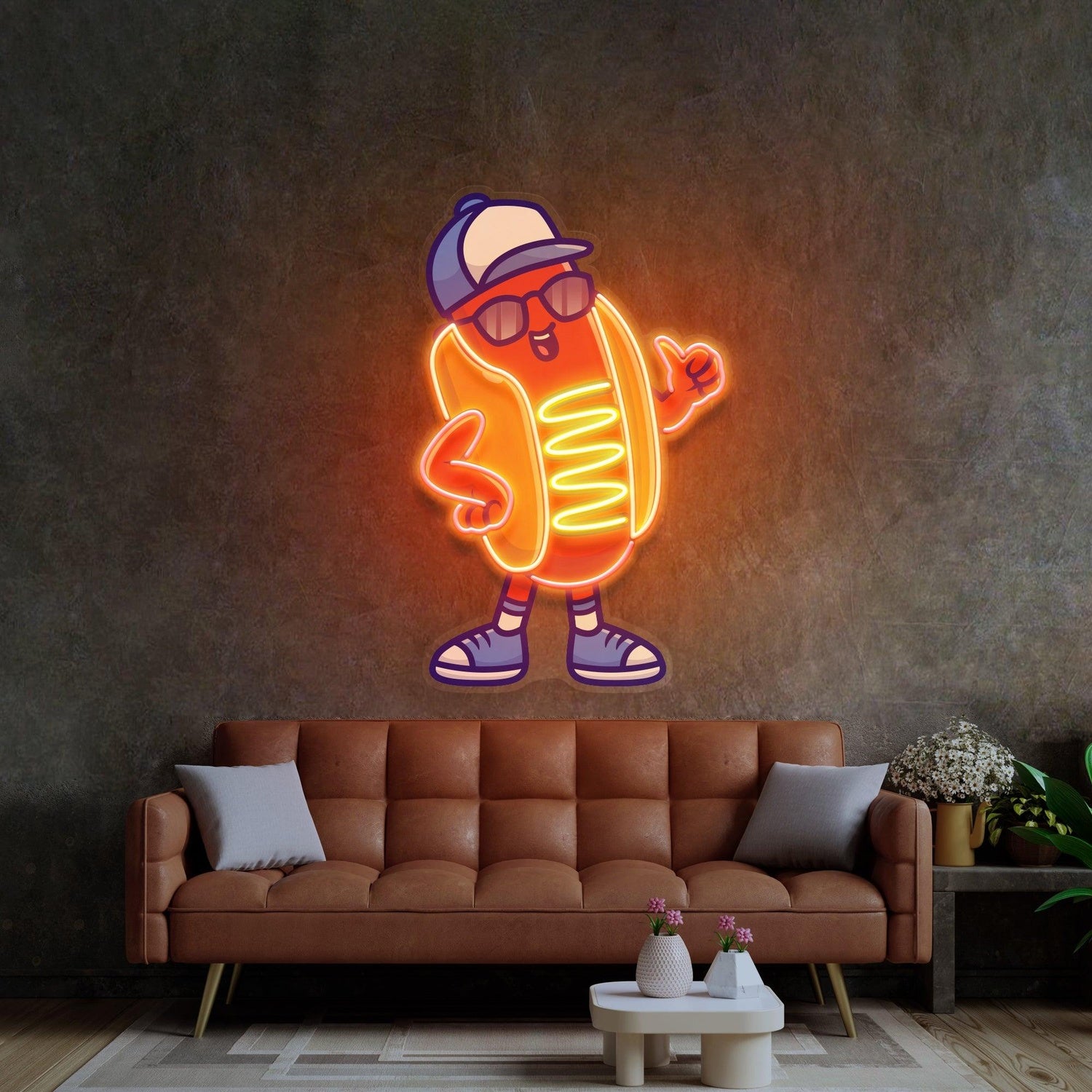 Sportie Hotdog Guy Orange-Purple Uv Printed Led Neon Sign For Restaurants And Home Decor | Shineneon