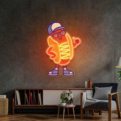 Sportie Hotdog Guy Orange-Purple Uv Printed Led Neon Sign For Restaurants And Home Decor | Shineneon