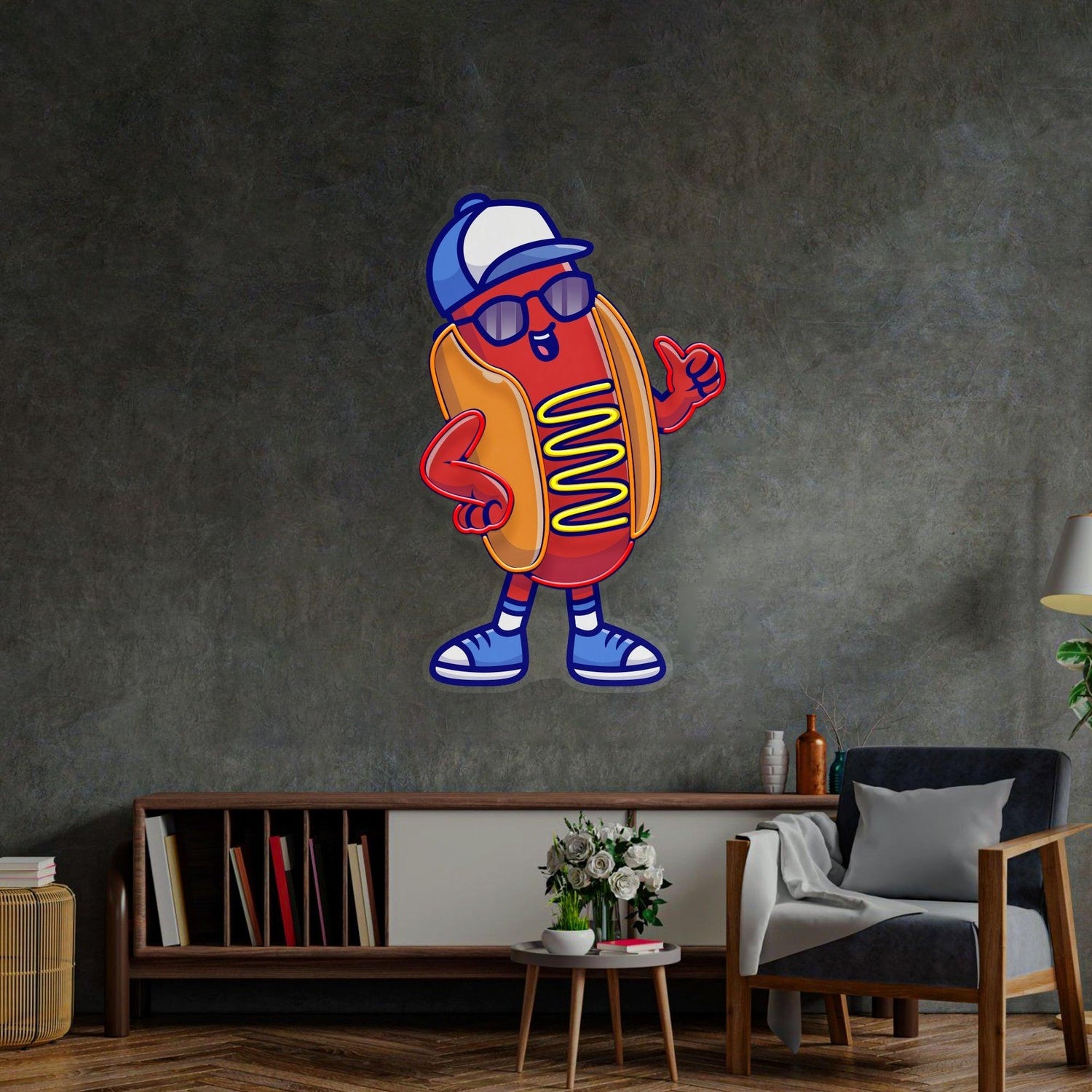 Sportie Hotdog Guy Orange-Purple Uv Printed Led Neon Sign For Restaurants And Home Decor | Shineneon