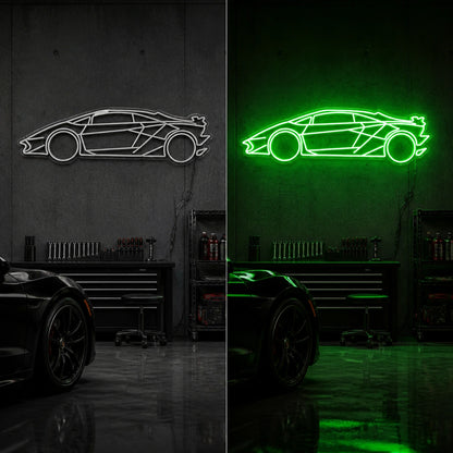 Sports Car Outline Vintage LED Neon Sign day and night comparison