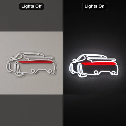 Sports Car Rear View LED Neon Sign Garage Man Cave Neon Sign day and night comparison