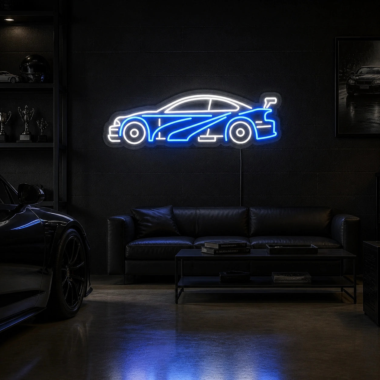 Sports Car Silhouette Vintage LED Neon Sign real lifestyle scene