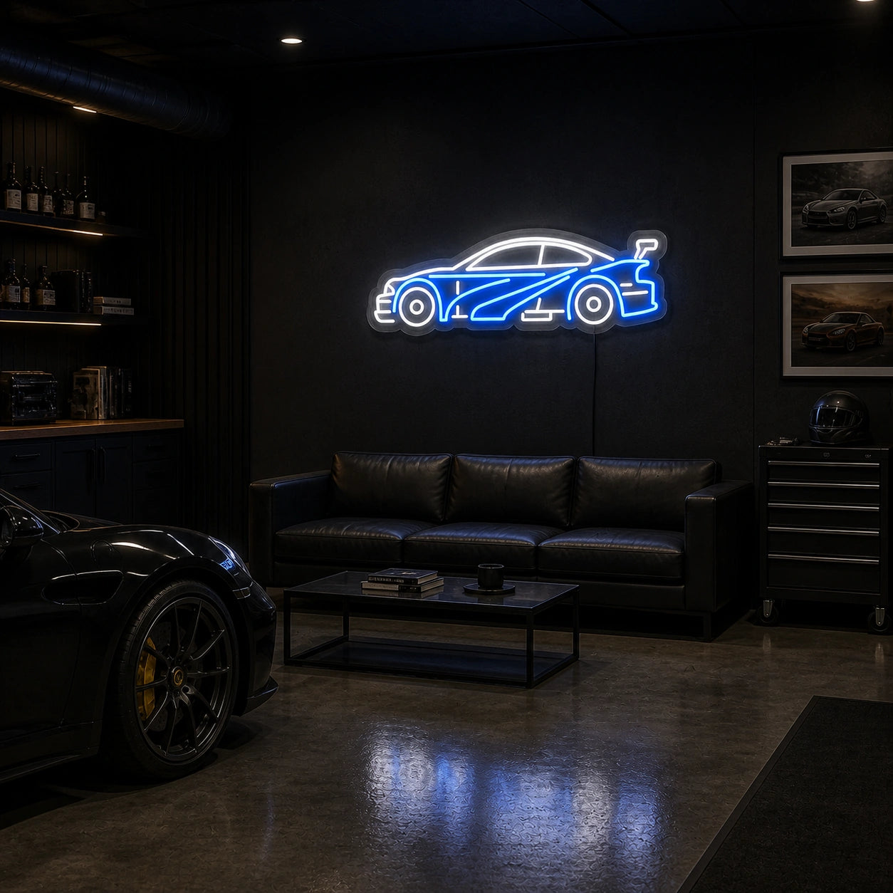 Sports Car Silhouette Vintage LED Neon Sign size image