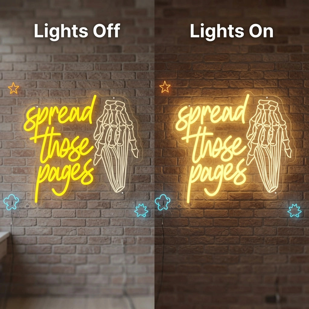 Spread Those Pages LED Neon Sign - 06 Day Night Comparison