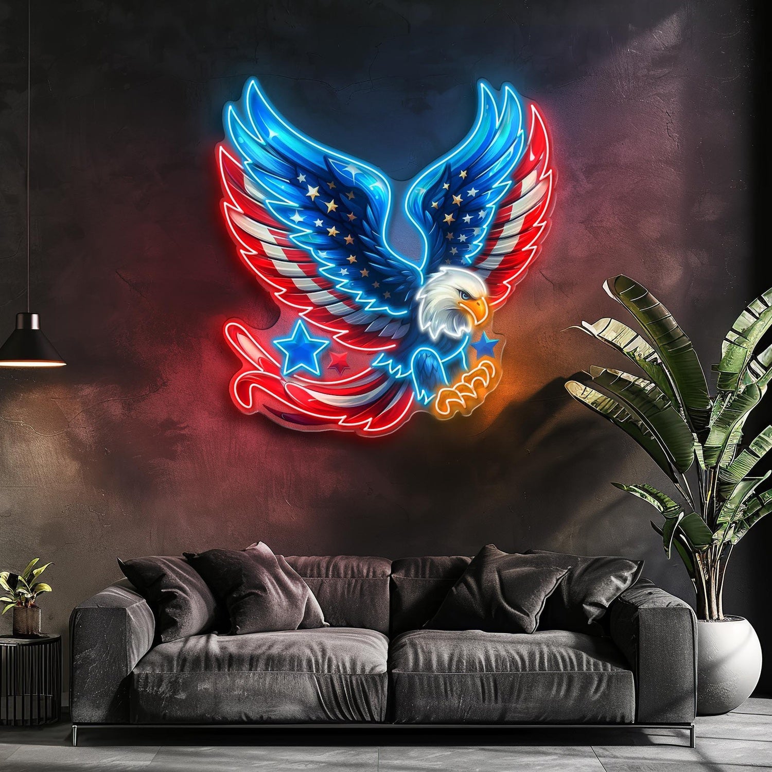 Spread Wings Eagle With Stars-Stripes Red Blue White Uv Printed Led Neon Sign Artwork | Shineneon