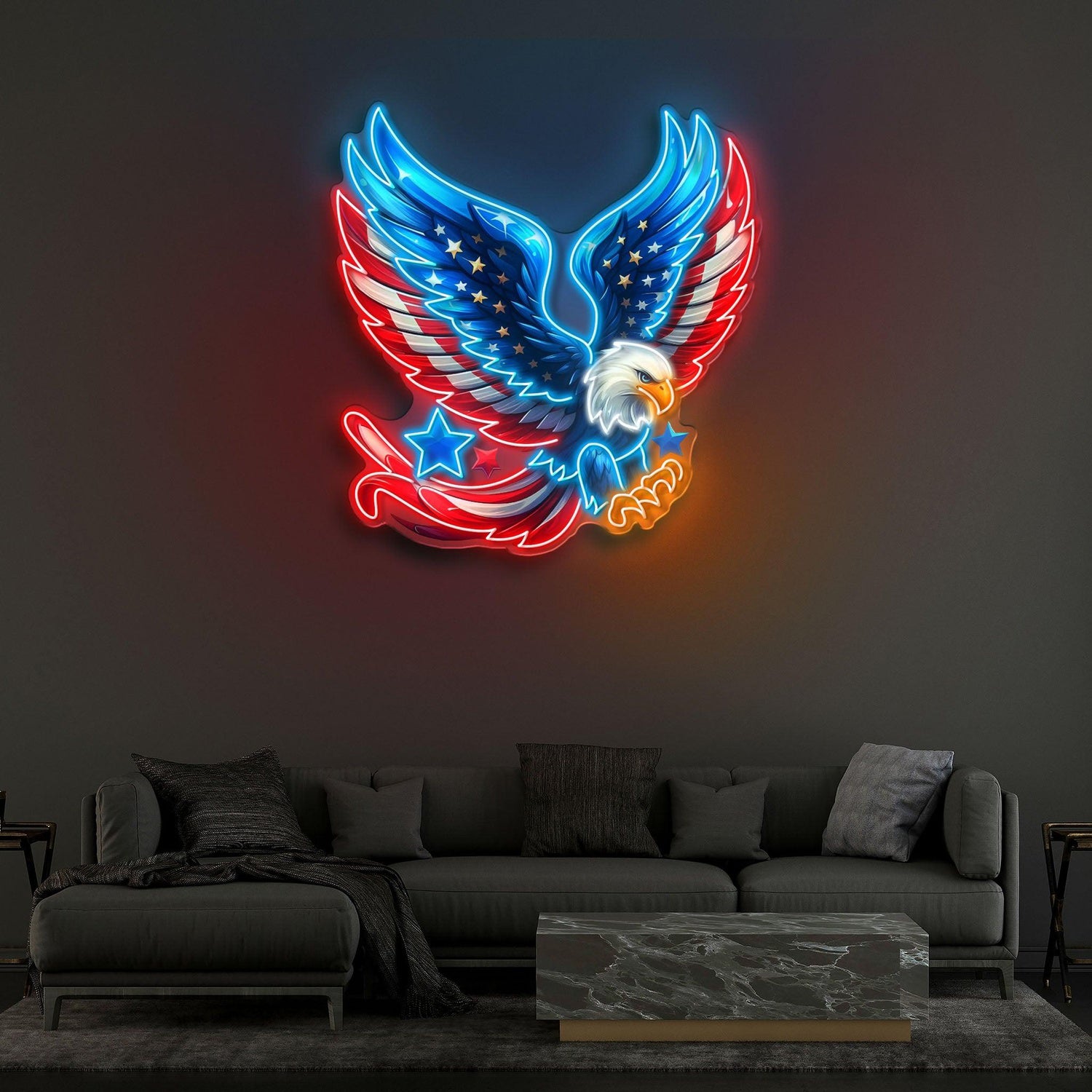 Spread Wings Eagle With Stars-Stripes Red Blue White Uv Printed Led Neon Sign Artwork | Shineneon