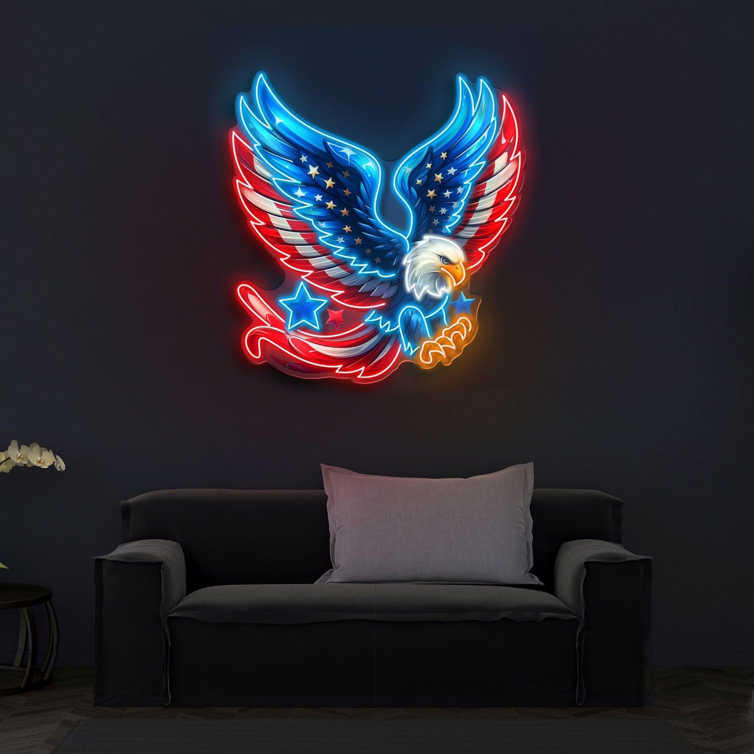 Spread Wings Eagle With Stars-Stripes Red Blue White Uv Printed Led Neon Sign Artwork | Shineneon