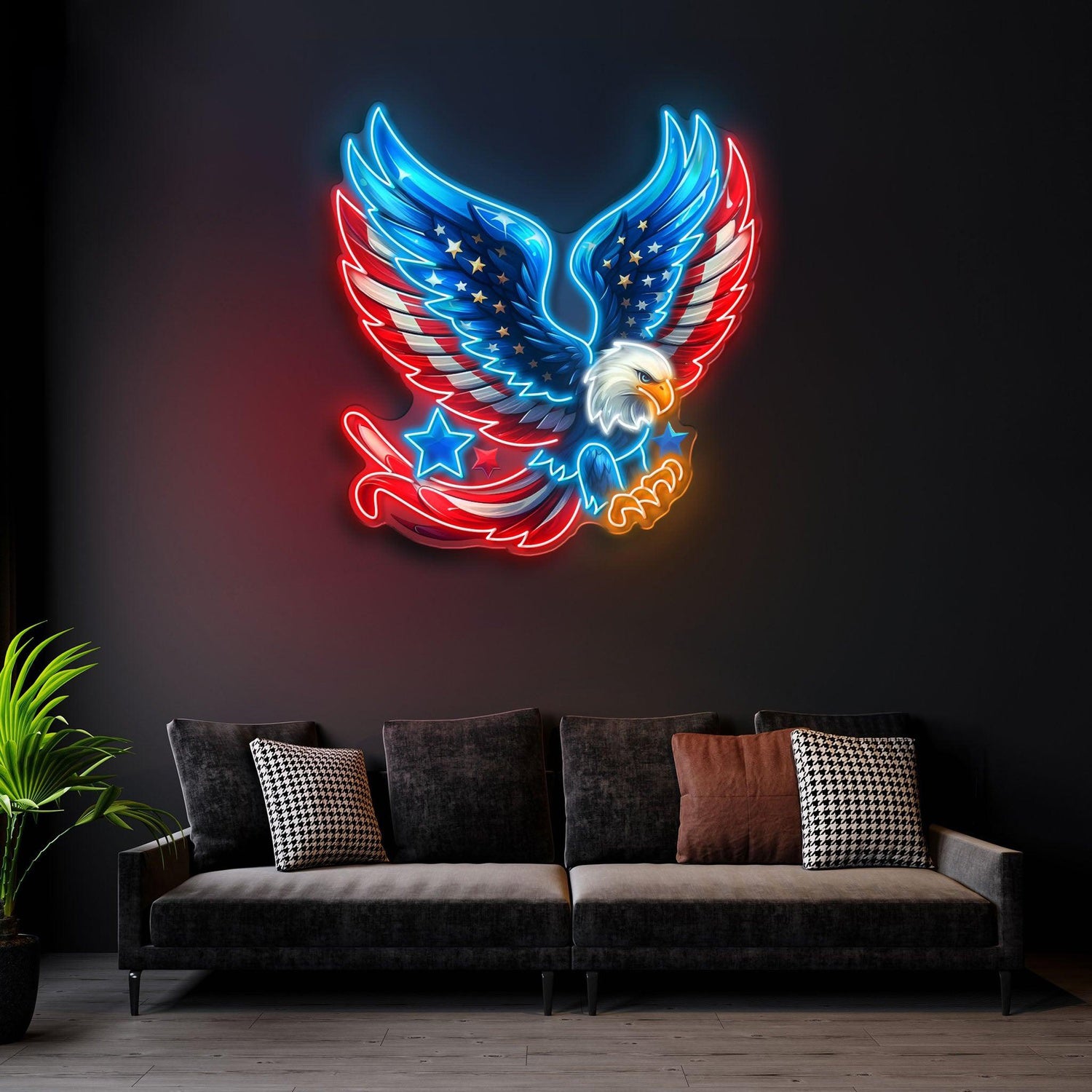 Spread Wings Eagle With Stars-Stripes Red Blue White Uv Printed Led Neon Sign Artwork | Shineneon