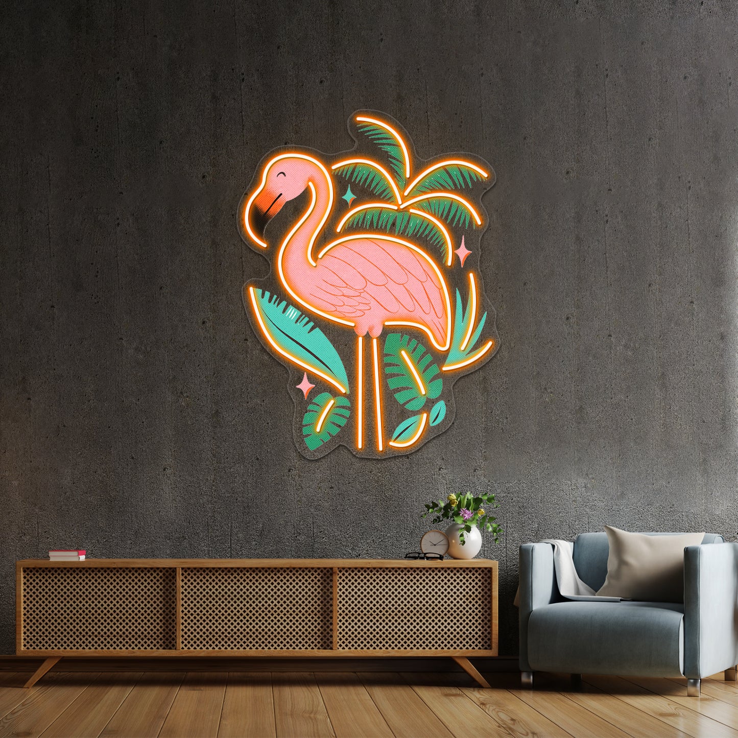 Spring Flamingo Artwork Neon Sign Artwork For Sale