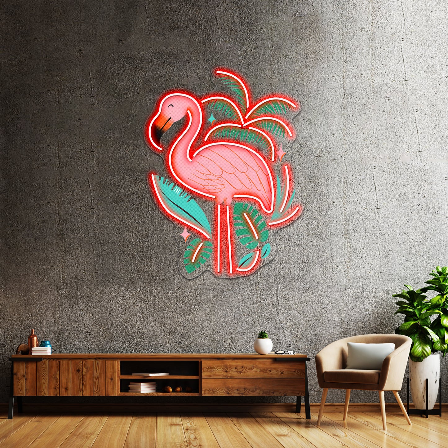 Spring Flamingo Artwork Neon Sign Artwork For Sale