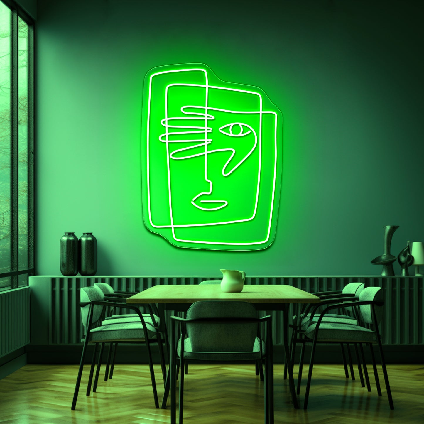 Square Face Line Art Wall Artwork Neon Signs