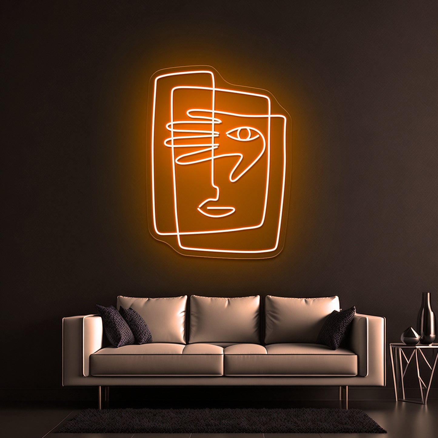 Square Face Line Art Wall Artwork Neon Signs