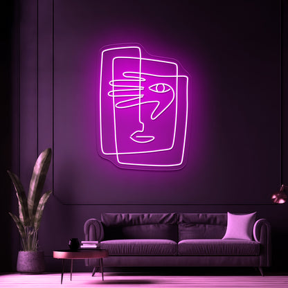 Square Face Line Art Wall Artwork Neon Signs