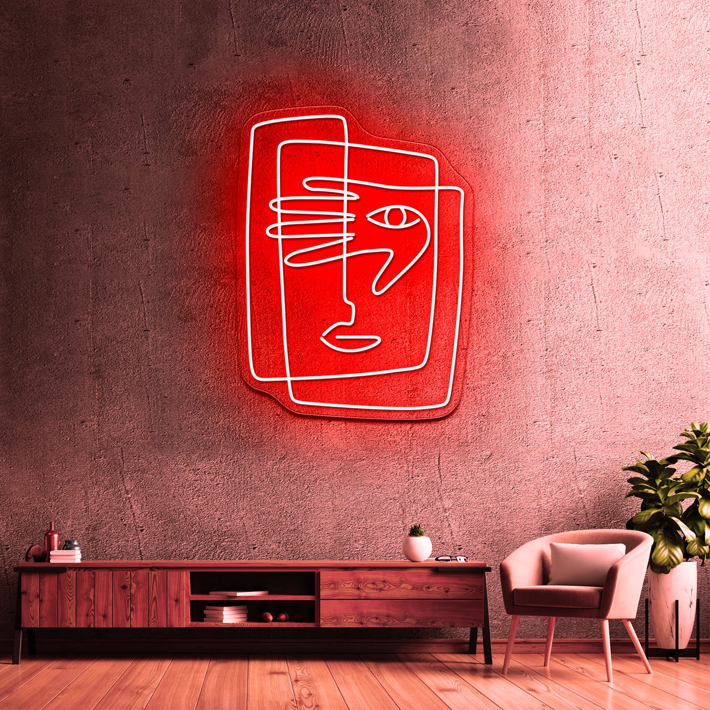 Square Face Line Art Wall Artwork Neon Signs