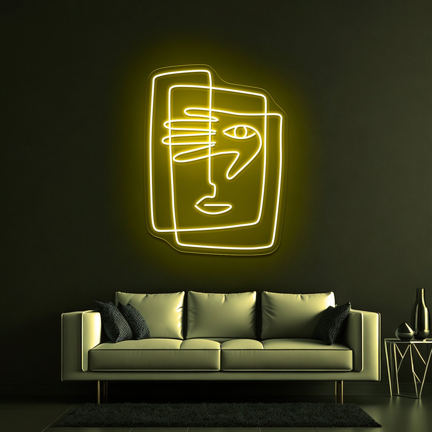 Square Face Line Art Wall Artwork Neon Signs