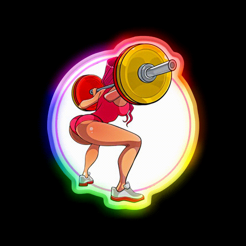 Squat Female Strong Female Strong Girl Gym Fitness Led Neon Sign Rgb Color