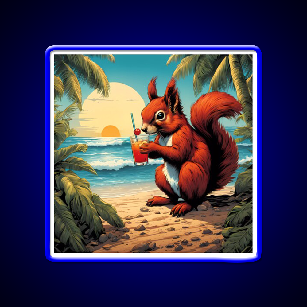 Squirrel On Tropical Beach Drinking Cocktail Bar Decor Led Neon Sign Rgb Color - LED neon sign view 5