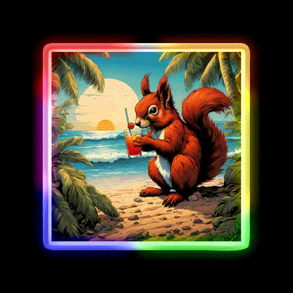 Squirrel On Tropical Beach Drinking Cocktail Bar Decor Led Neon Sign Rgb Color - LED neon sign close-up detail