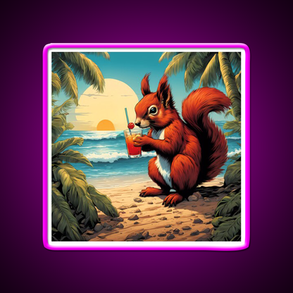 Squirrel On Tropical Beach Drinking Cocktail Bar Decor Led Neon Sign Rgb Color - Neon sign mounted on wall in room