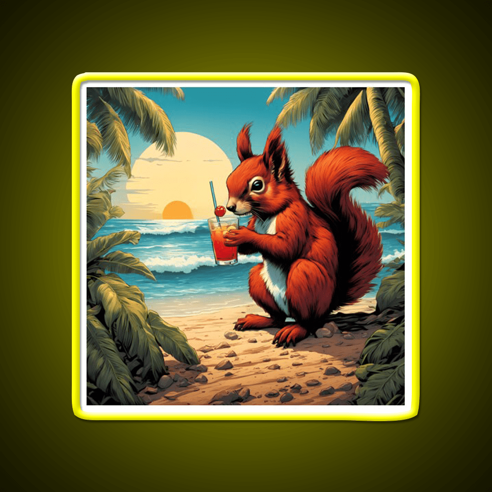 Squirrel On Tropical Beach Drinking Cocktail Bar Decor Led Neon Sign Rgb Color - Shineneon